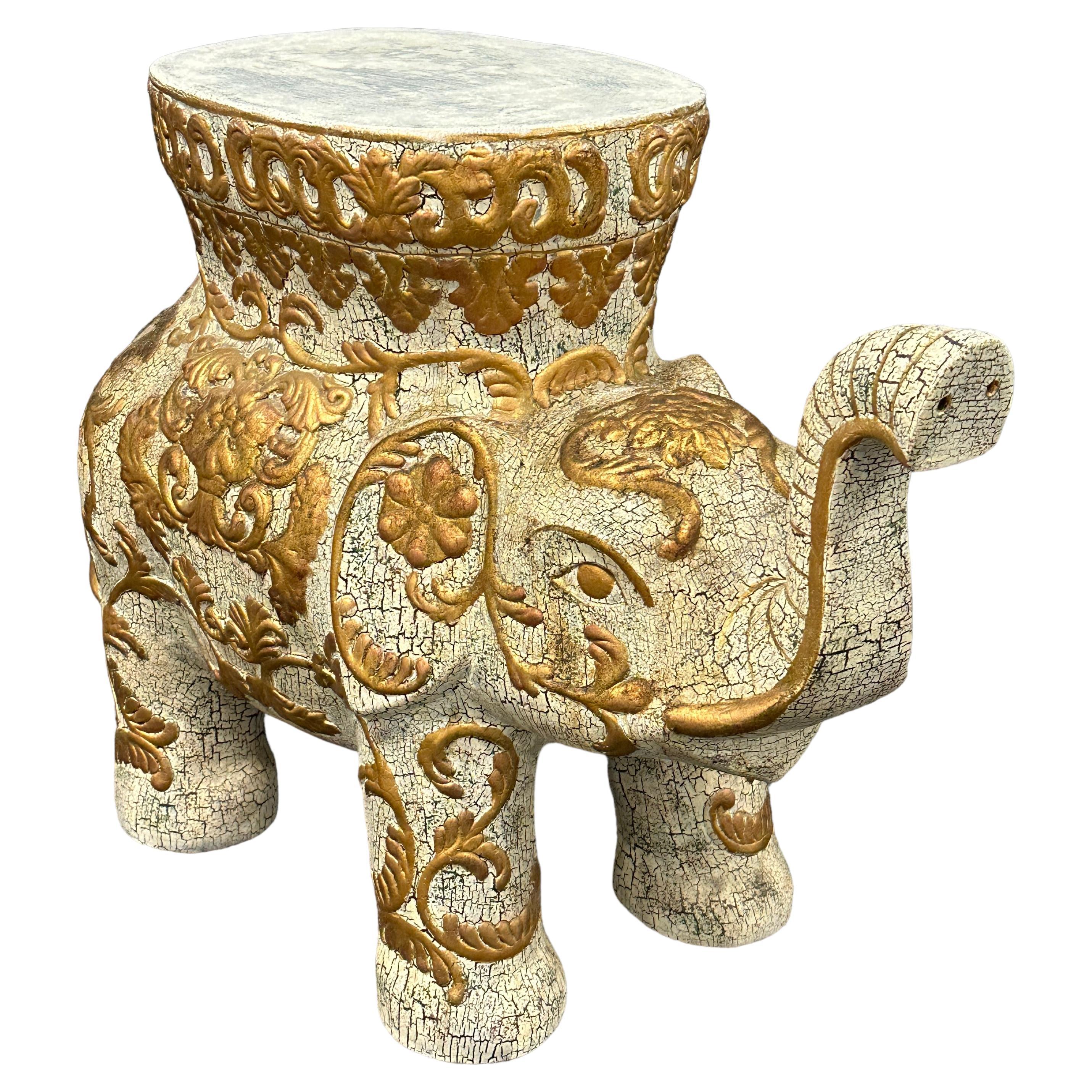 Vintage Hollywood Regency Chinese Happy Elephant Garden Plant Stand Side Table For Sale