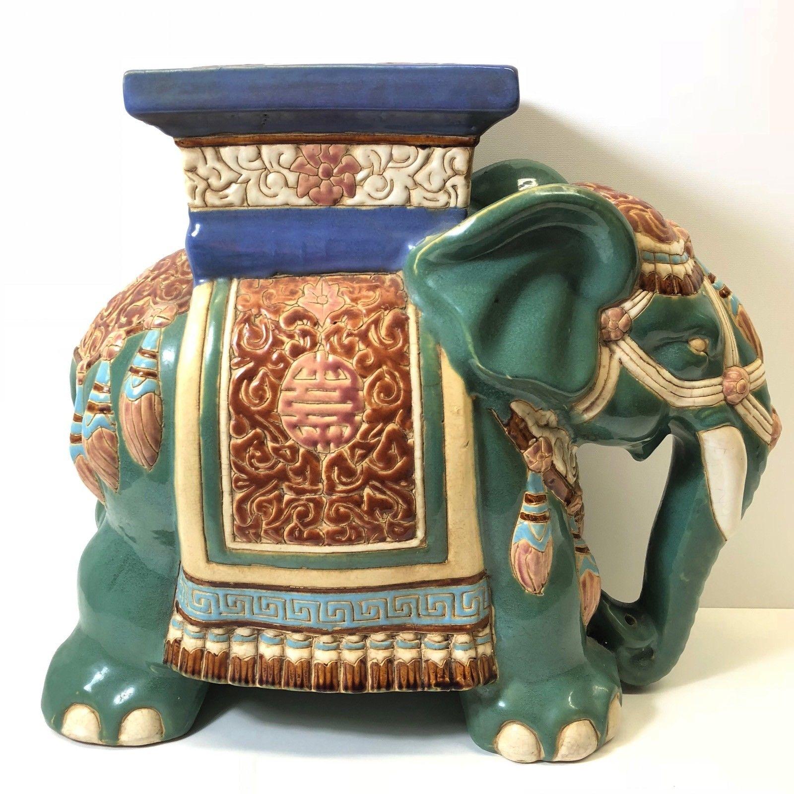 Vintage Hollywood Regency Chinese Jade Green Elephant Garden Plant Stand 1