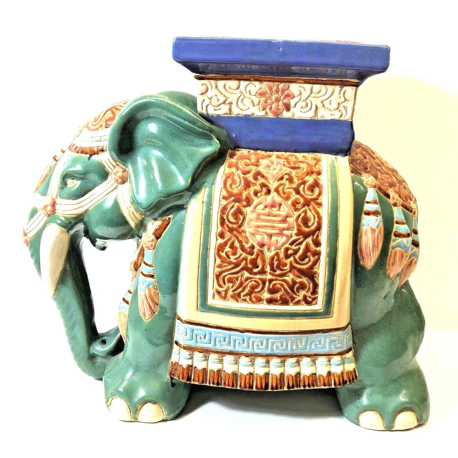 Vintage Hollywood Regency Chinese Jade Green Elephant Garden Plant Stand 3