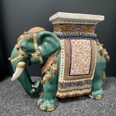 Vintage Hollywood Regency Chinese Jade Green Elephant Garden Plant Stand
