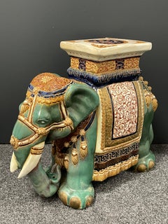 Vintage Hollywood Regency Chinese Jade Green Elephant Garden Plant Stand