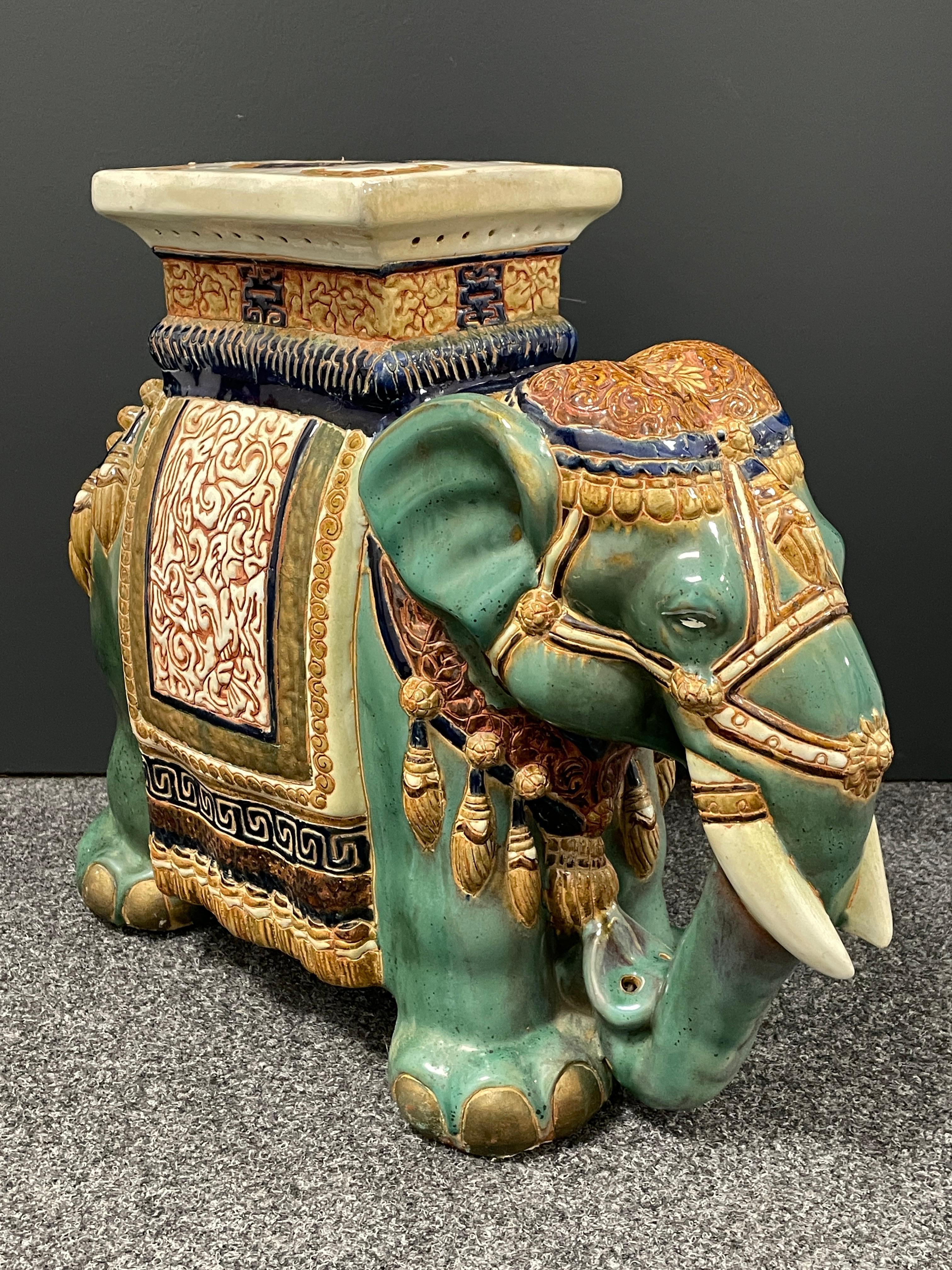 German Vintage Hollywood Regency Chinese Jade Green Elephant Garden Plant Stand