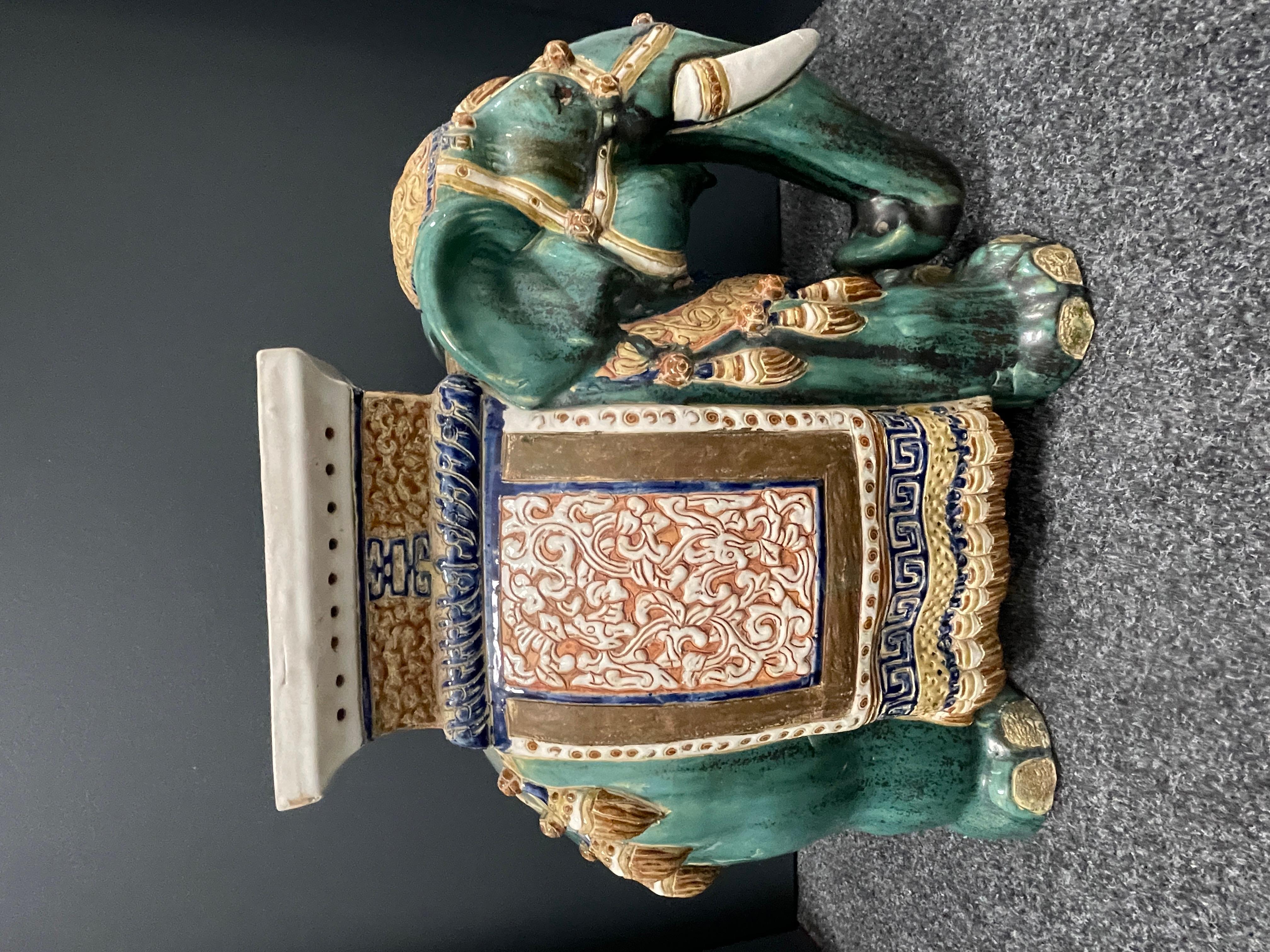 German Vintage Hollywood Regency Chinese Jade Green Elephant Garden Plant Stand