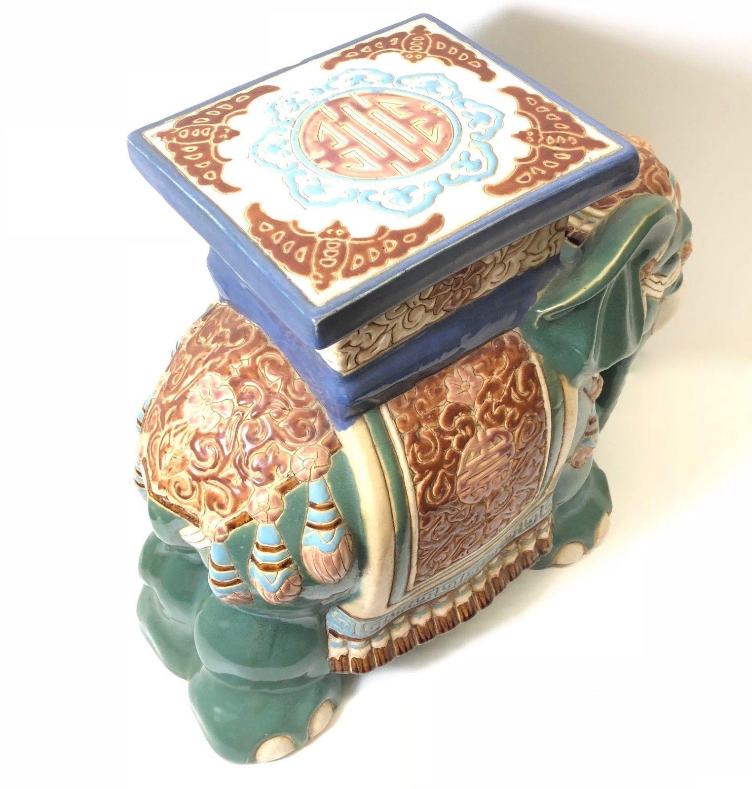 German Vintage Hollywood Regency Chinese Jade Green Elephant Garden Plant Stand