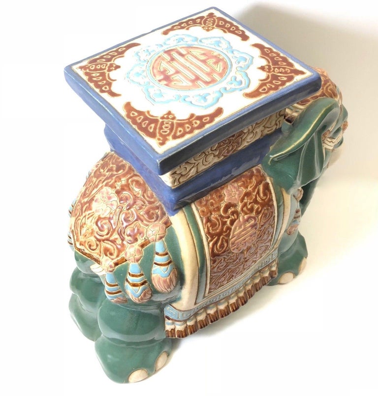 Vintage Hollywood Regency Chinese Jade Green Elephant Garden Plant