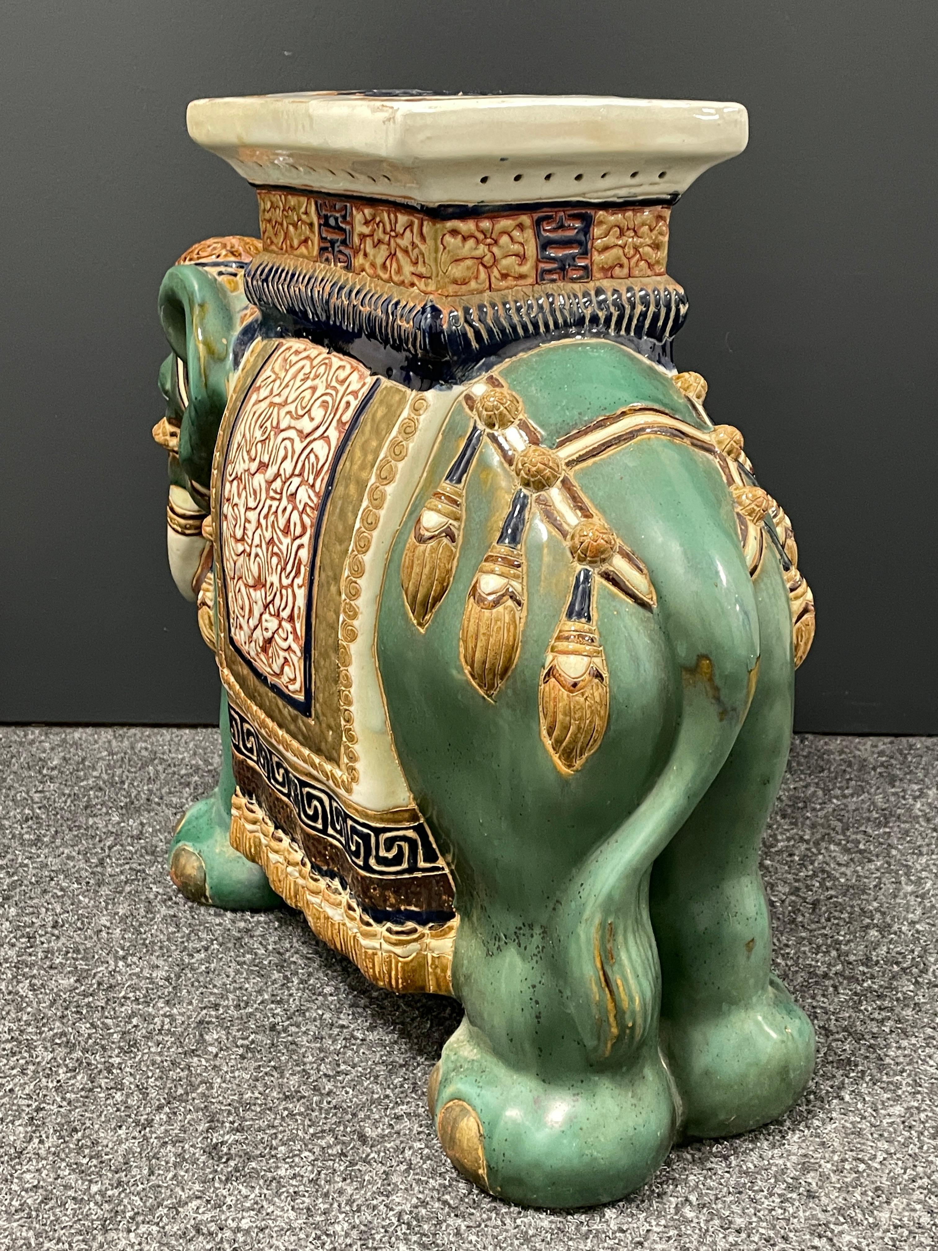 Ceramic Vintage Hollywood Regency Chinese Jade Green Elephant Garden Plant Stand
