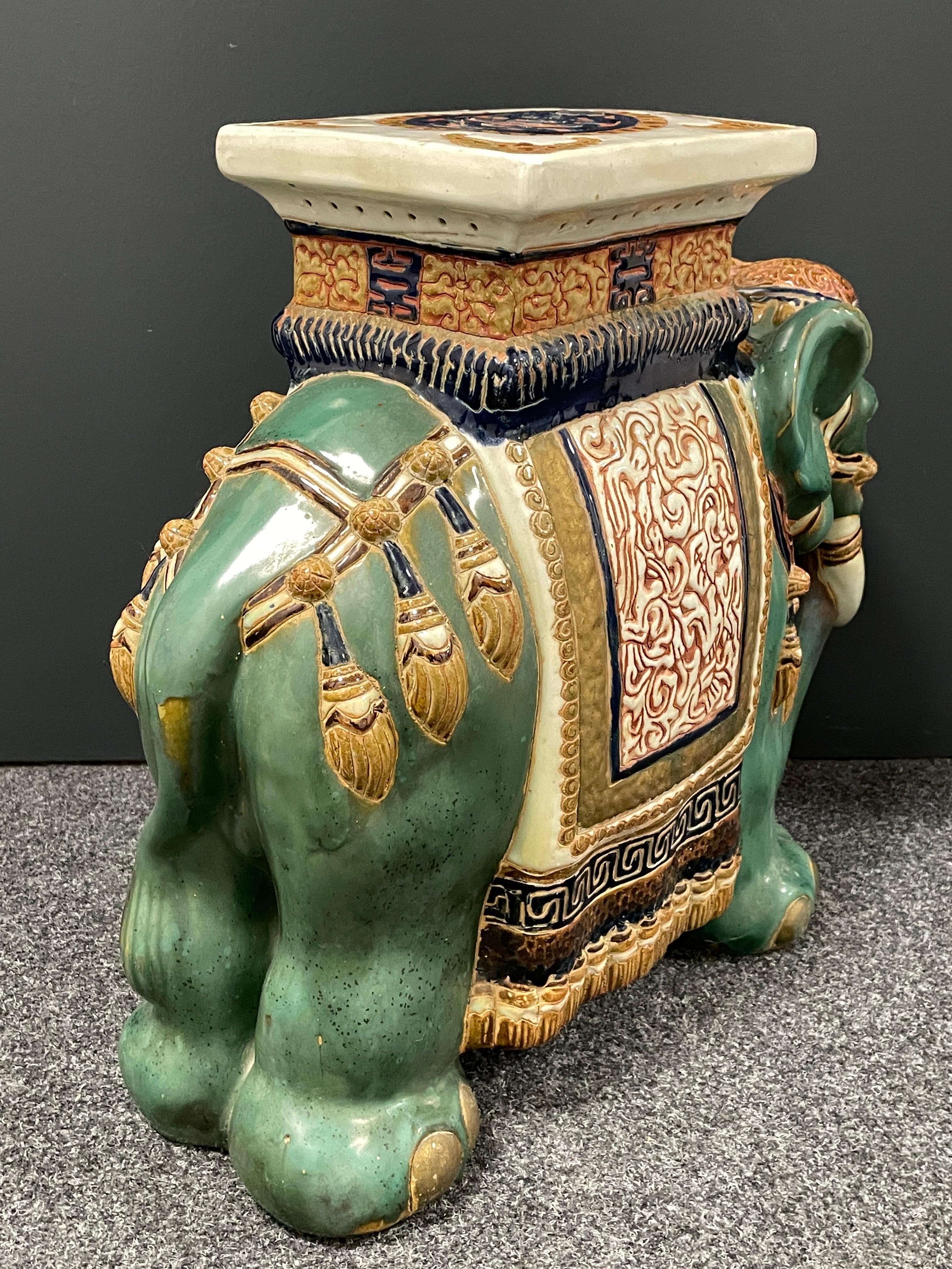 Vintage Hollywood Regency Chinese Jade Green Elephant Garden Plant Stand 1