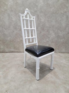 Vintage Hollywood Regency Chinese Pagoda Style White Lacquered With Leather Seat