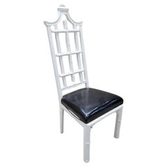 Vintage Hollywood Regency Chinese Pagoda Style White Lacquered With Leather Seat