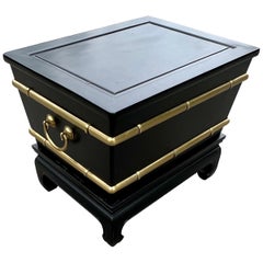 Vintage Hollywood Regency Chinoiserie Black Ebonized and Brass Bamboo Side Table