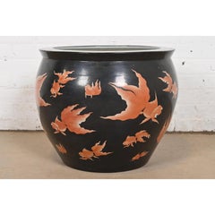 Vintage Hollywood Regency Chinoiserie Porcelain Hand Painted Koi Fish Bowl