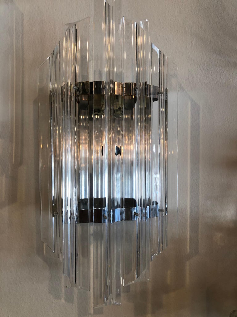 Vintage Pair Hollywood Regency Chrome and Lucite Wall Light Sconces For ...