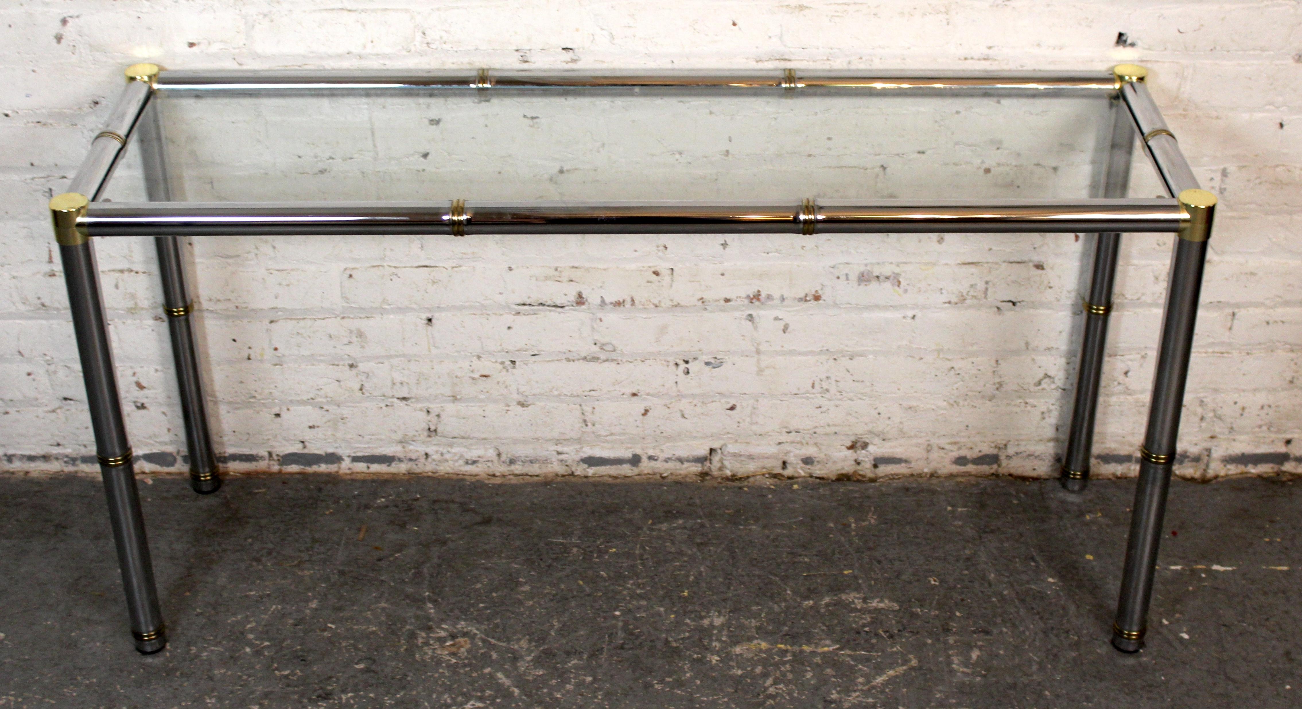 Mid-Century Modern Vintage Hollywood Regency Chrome & Brass Console Table For Sale