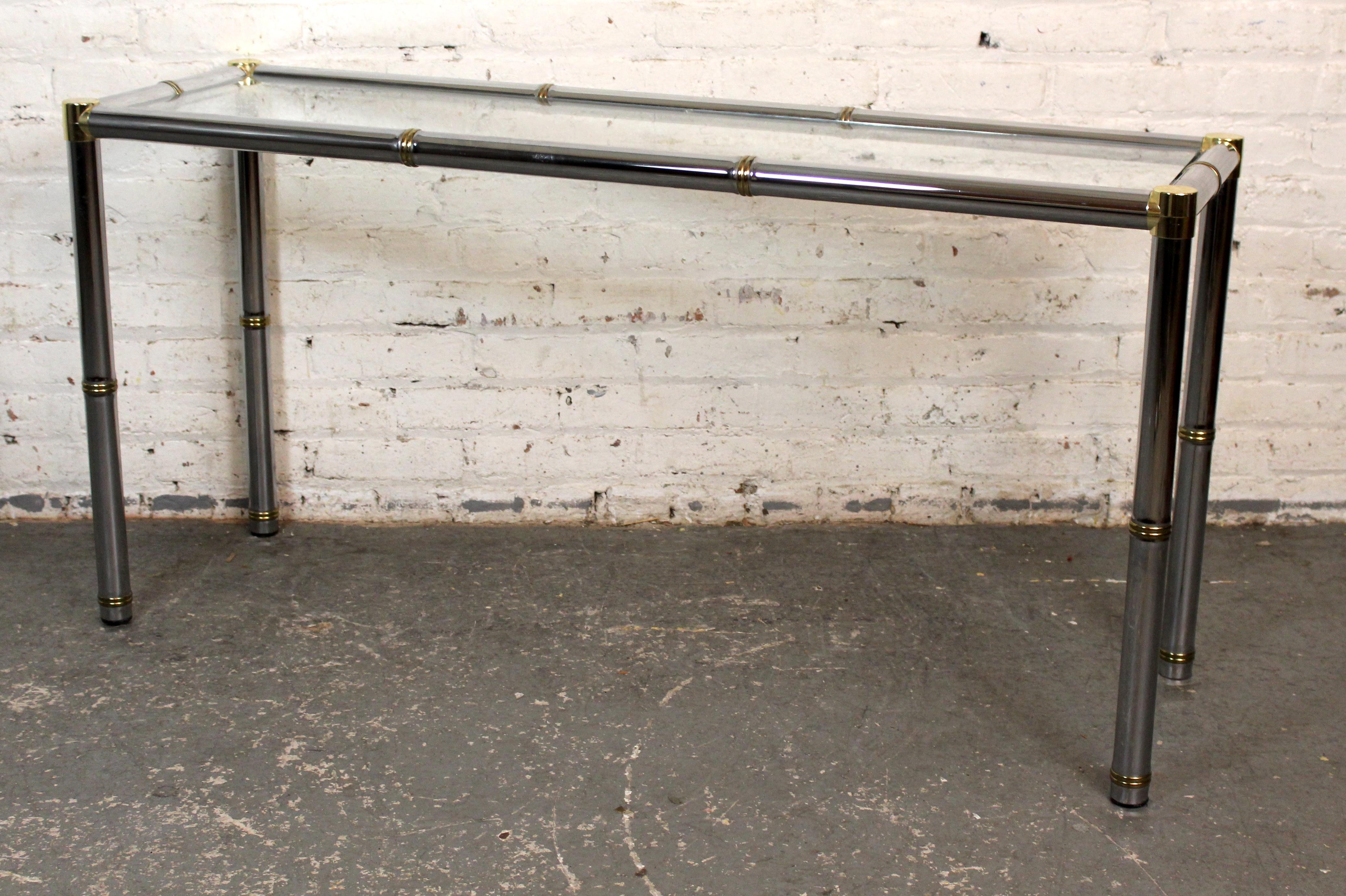 Unknown Vintage Hollywood Regency Chrome & Brass Console Table For Sale