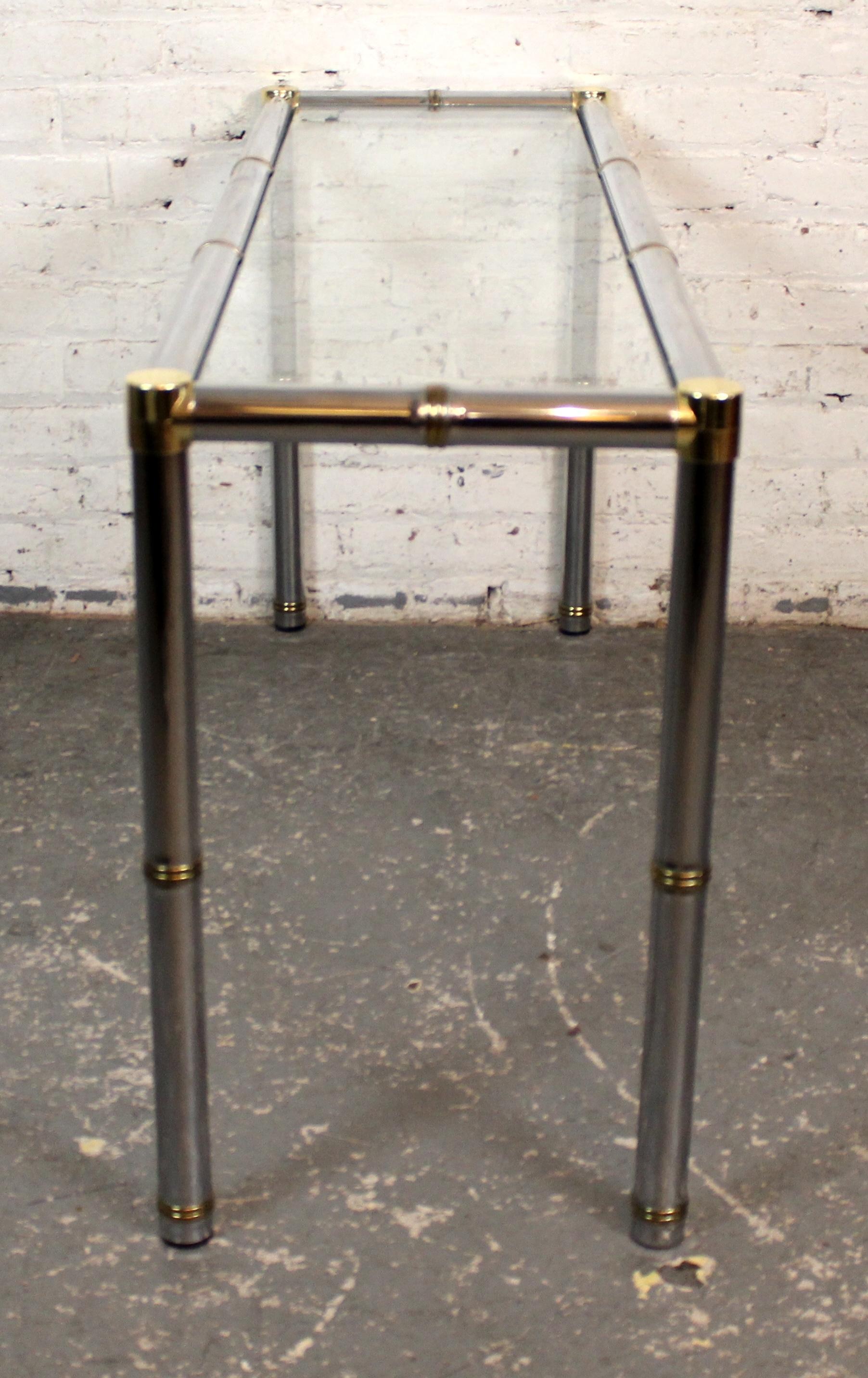 Vintage Hollywood Regency Chrome & Brass Console Table In Good Condition For Sale In Brooklyn, NY