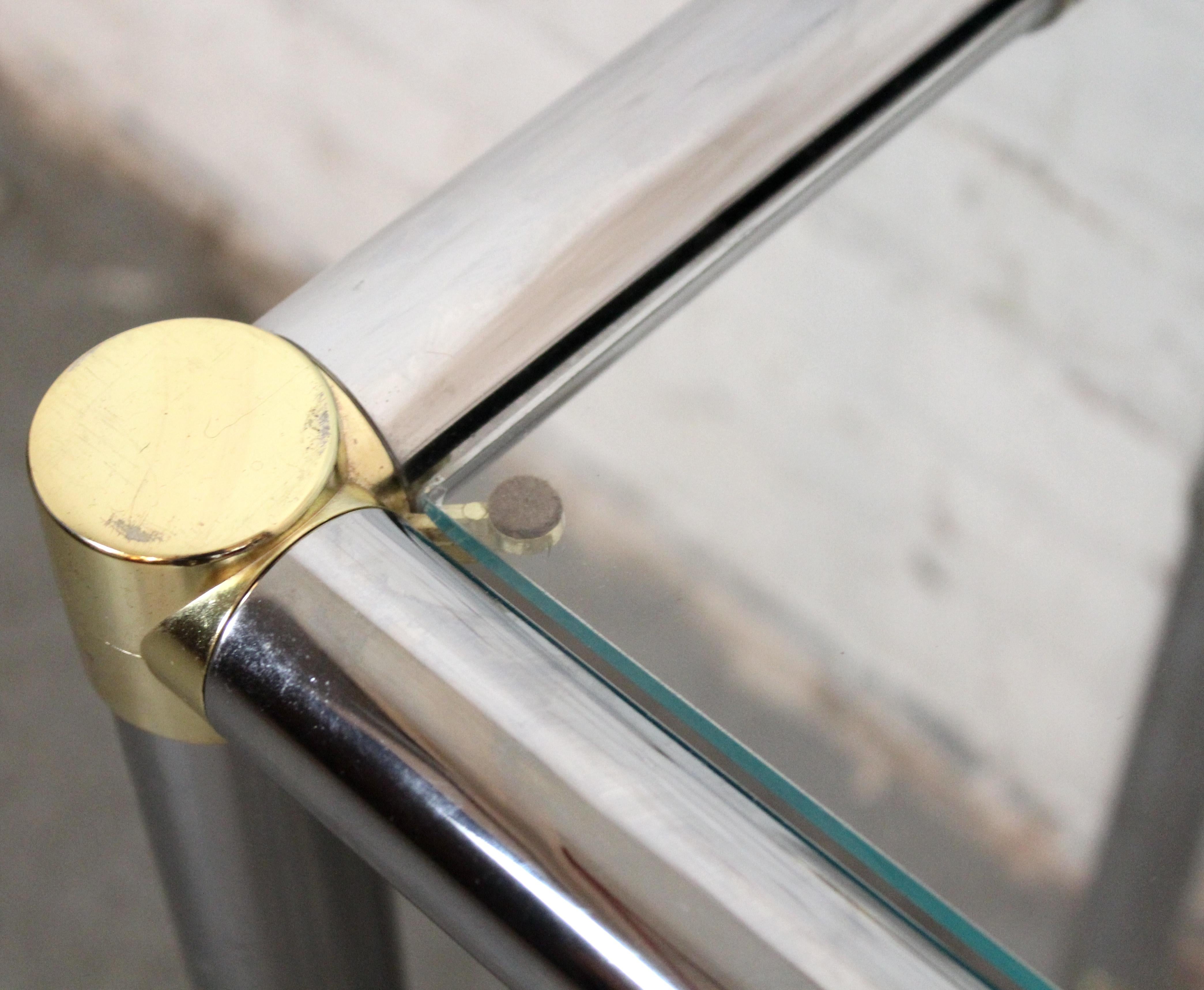 Glass Vintage Hollywood Regency Chrome & Brass Console Table For Sale