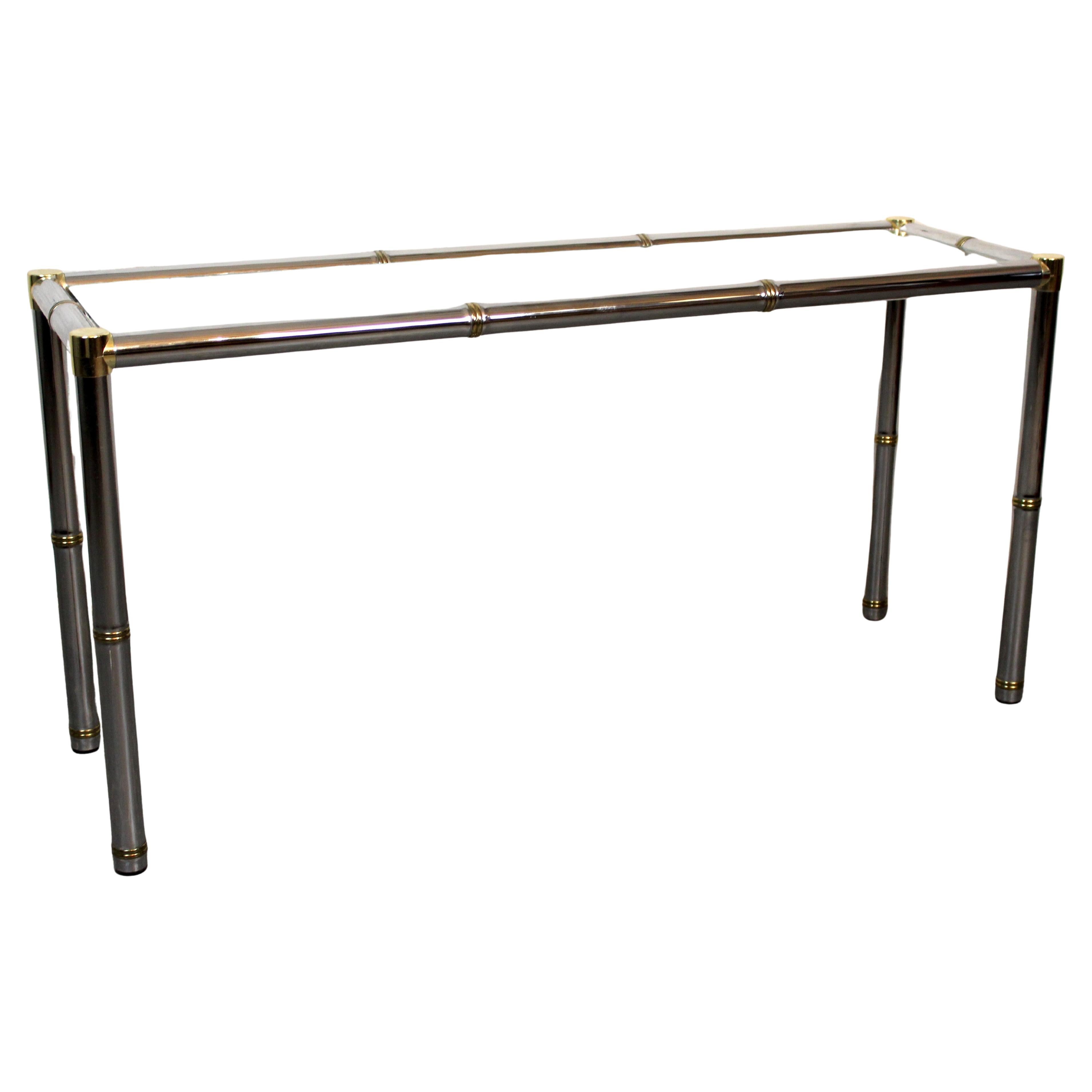 Vintage Hollywood Regency Chrome & Brass Console Table For Sale