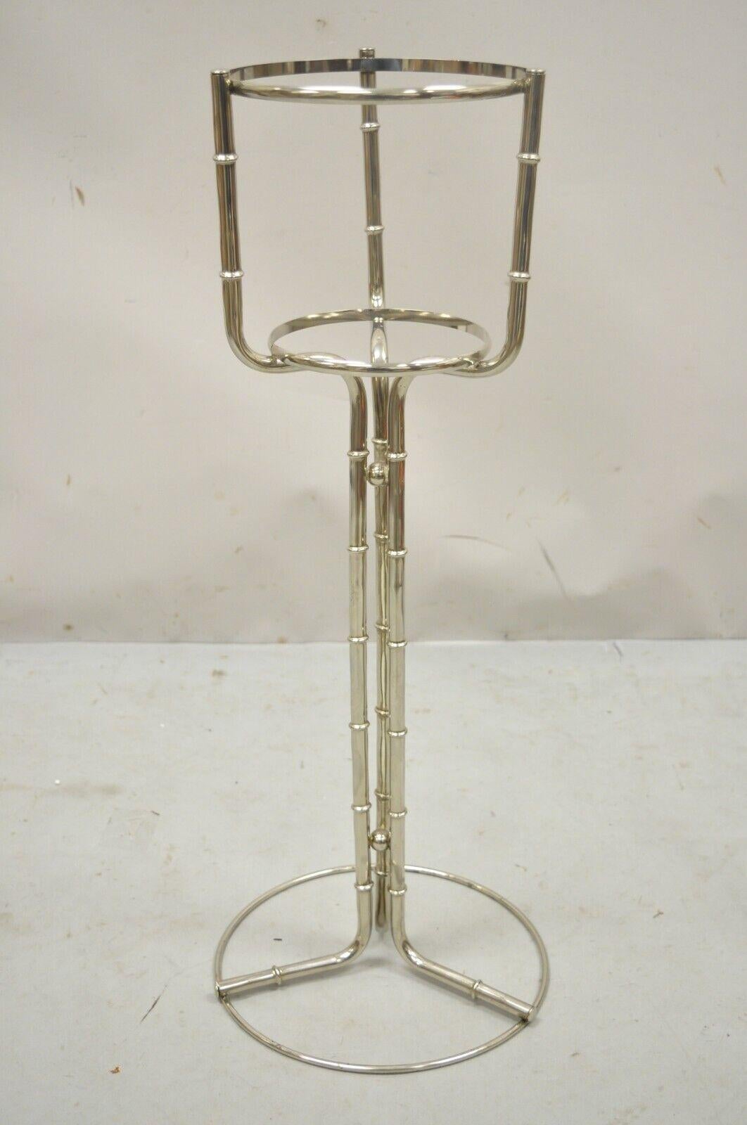 Vintage Hollywood Regency Chrome Faux Bamboo Champagne Bucket Ice Chiller Stand For Sale 5