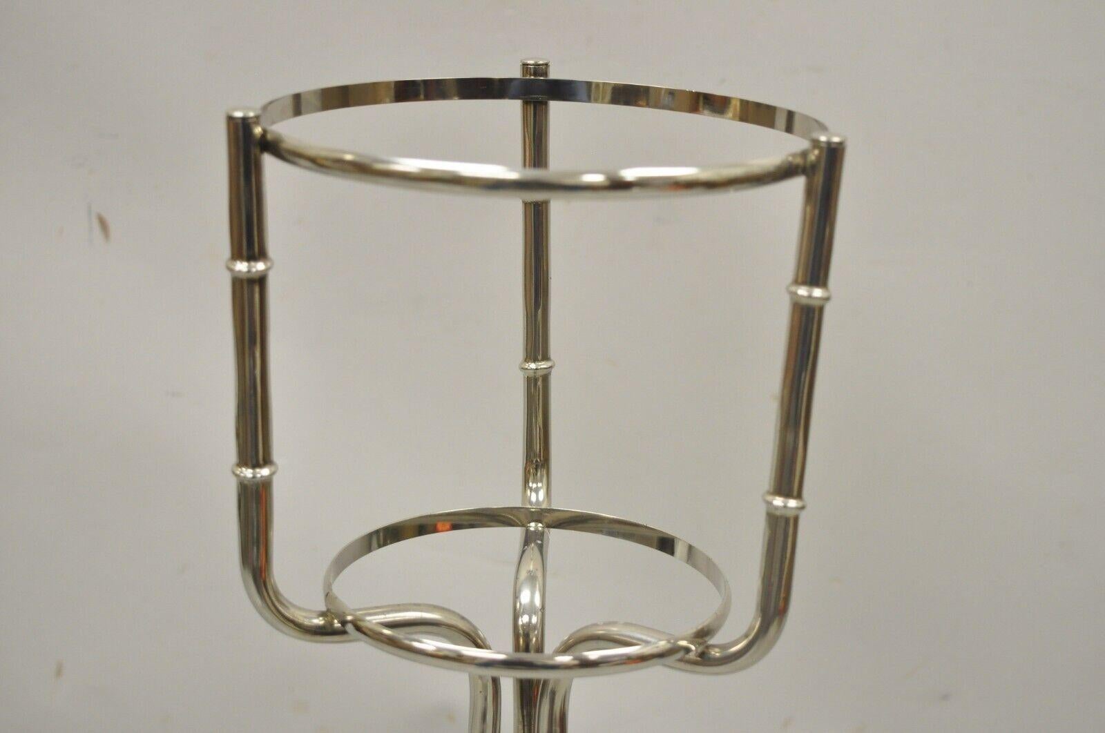 Vintage Hollywood Regency Chrome Faux Bamboo Champagne Bucket Ice Chiller Stand In Good Condition For Sale In Philadelphia, PA