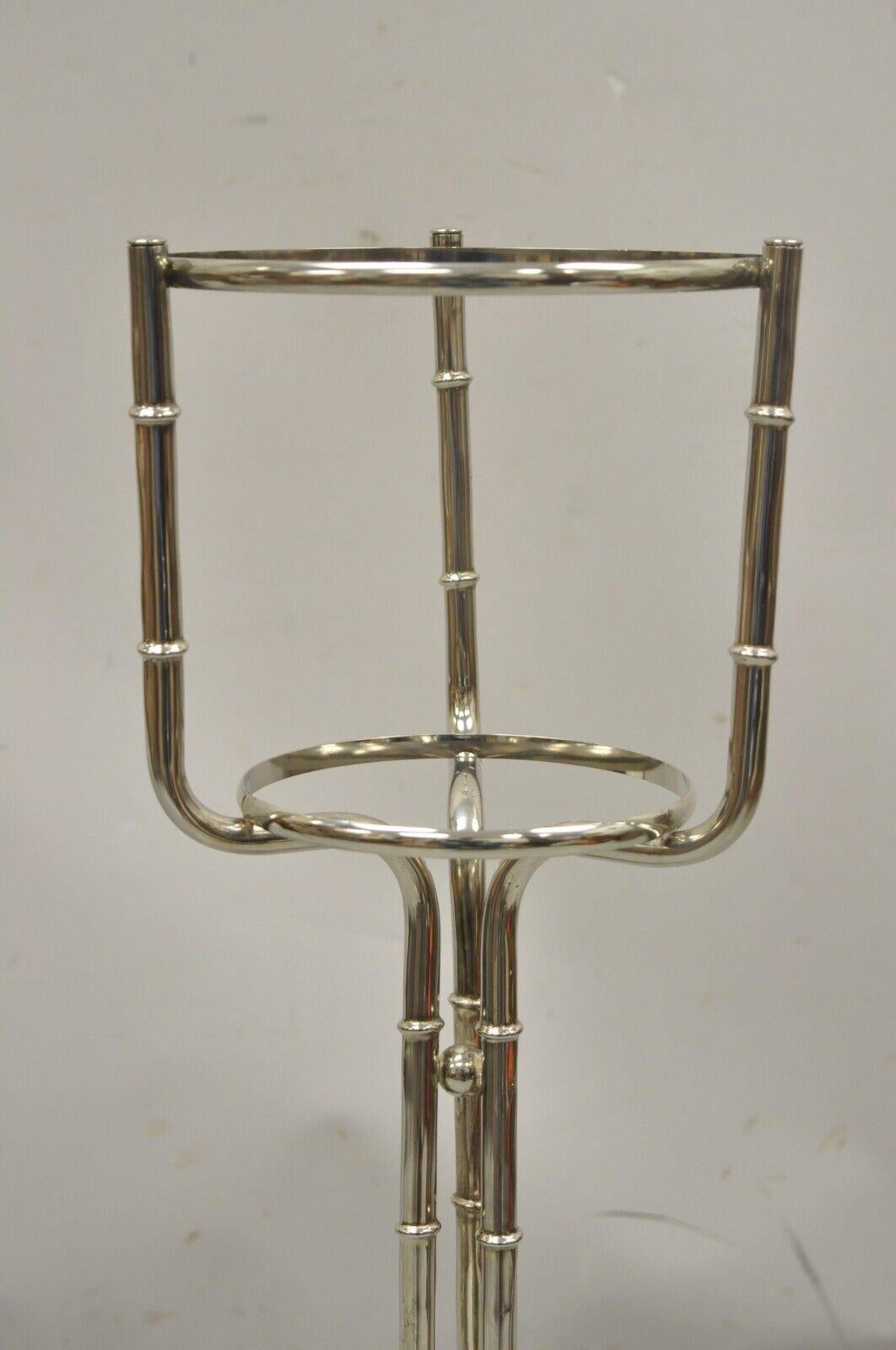 Vintage Hollywood Regency Chrome Faux Bamboo Champagne Bucket Ice Chiller Stand For Sale 4
