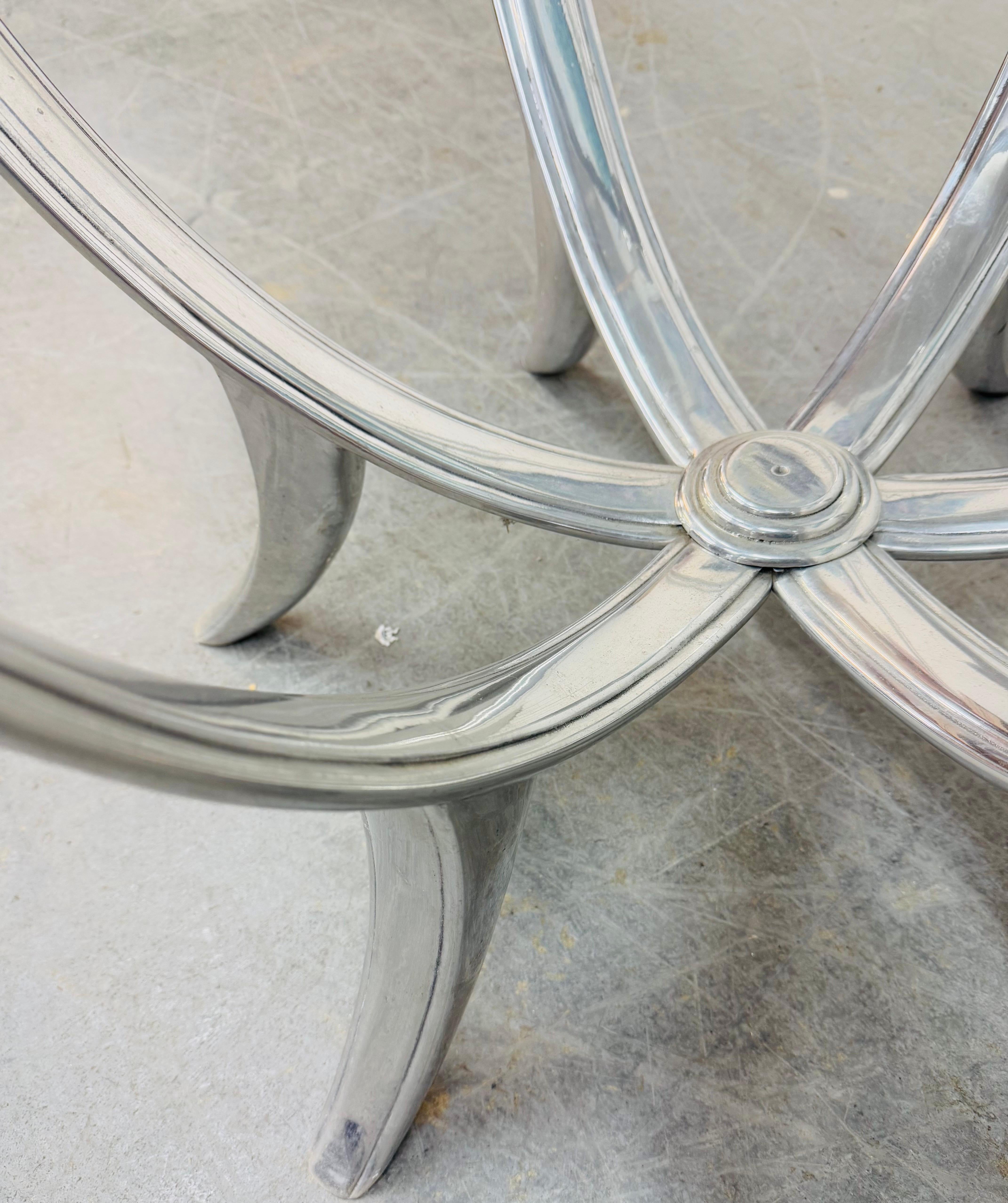 Vintage Hollywood Regency Chrome & Glass Center Table For Sale 1