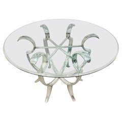 Vintage Hollywood Regency Chrome & Glass Center Table