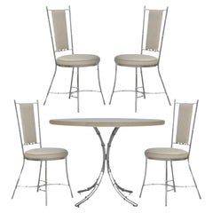 Used Hollywood Regency Chrome Metal Faux Bamboo Dining Kitchen Set - 5 Pc Set