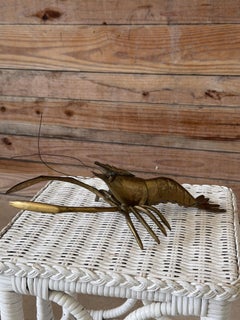 Vintage Hollywood Regency Coastal Brass Lobster/Crayfish Sculpture