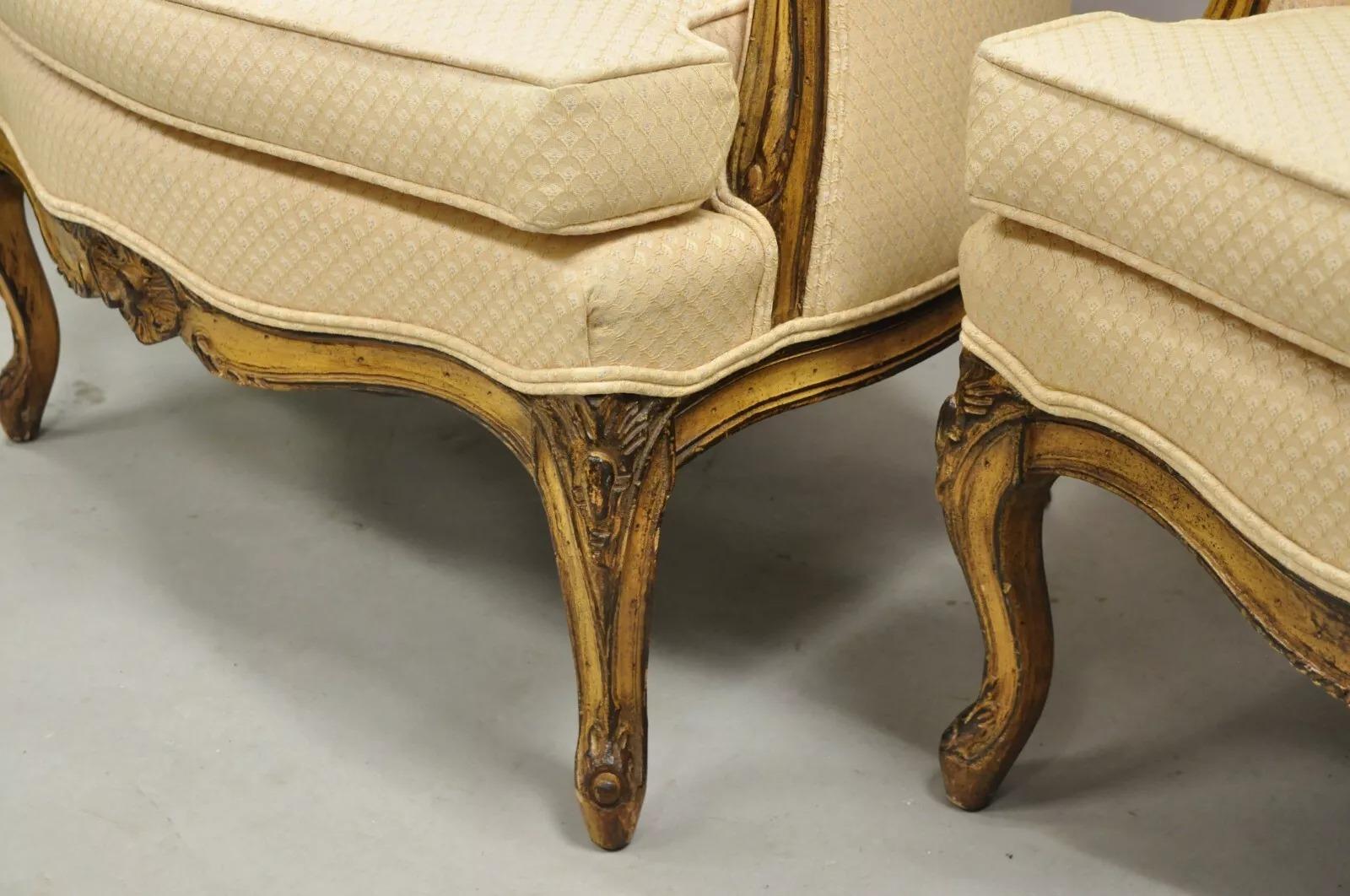 Vintage Hollywood Regency Country French High Back Walnut Lounge Chairs - a Pair For Sale 5