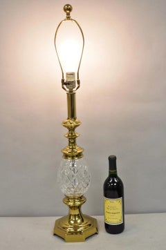 Vintage Hollywood Regency Crystal Glass Pineapple Column Brass Table Lamp