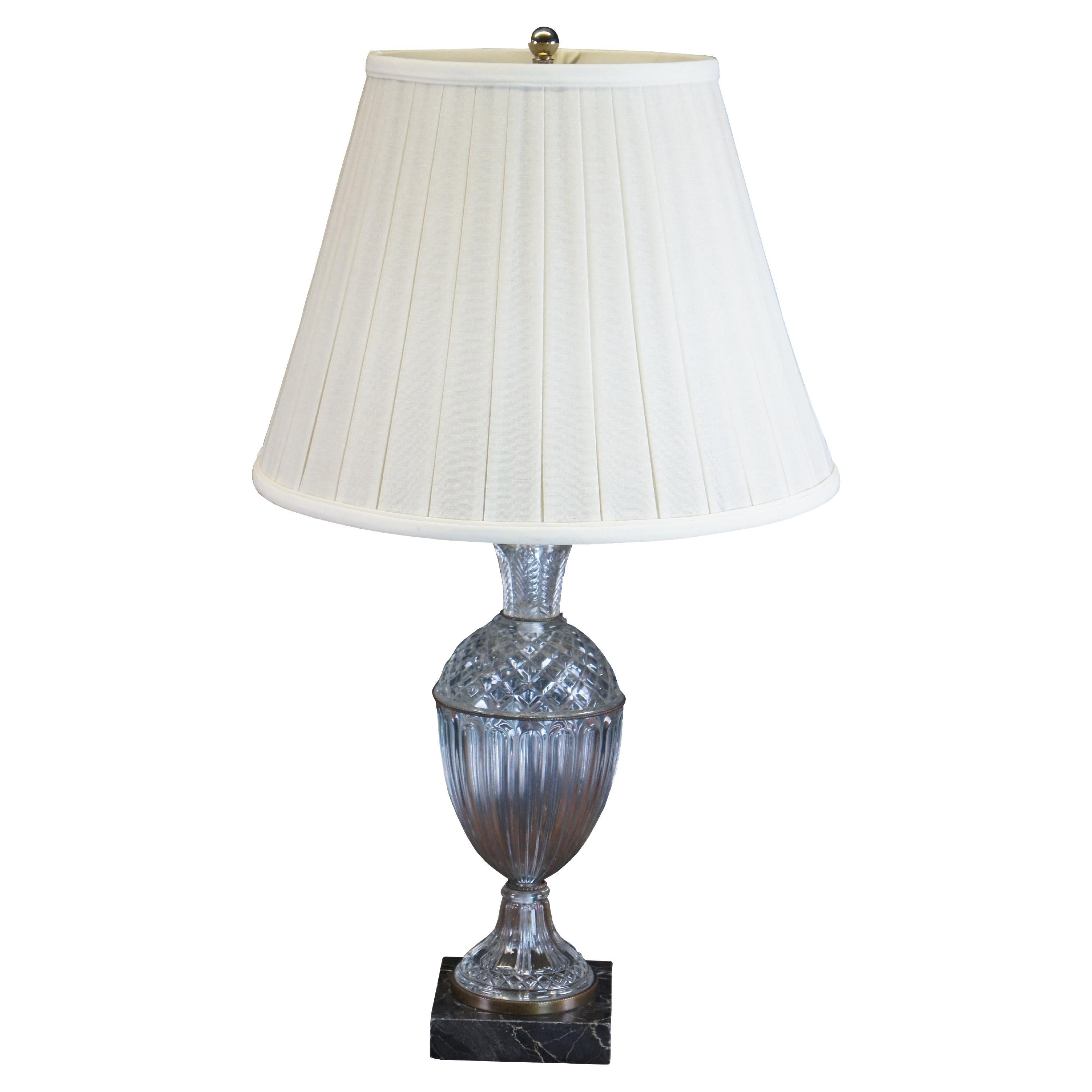 Vintage Hollywood Regency Crystal Marble Trophy Mantel Urn Table Lamp 29"