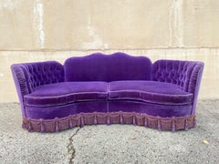 Vintage Hollywood Regency Custom Purple Mohair Serpentine Tassel Skirted Sofa