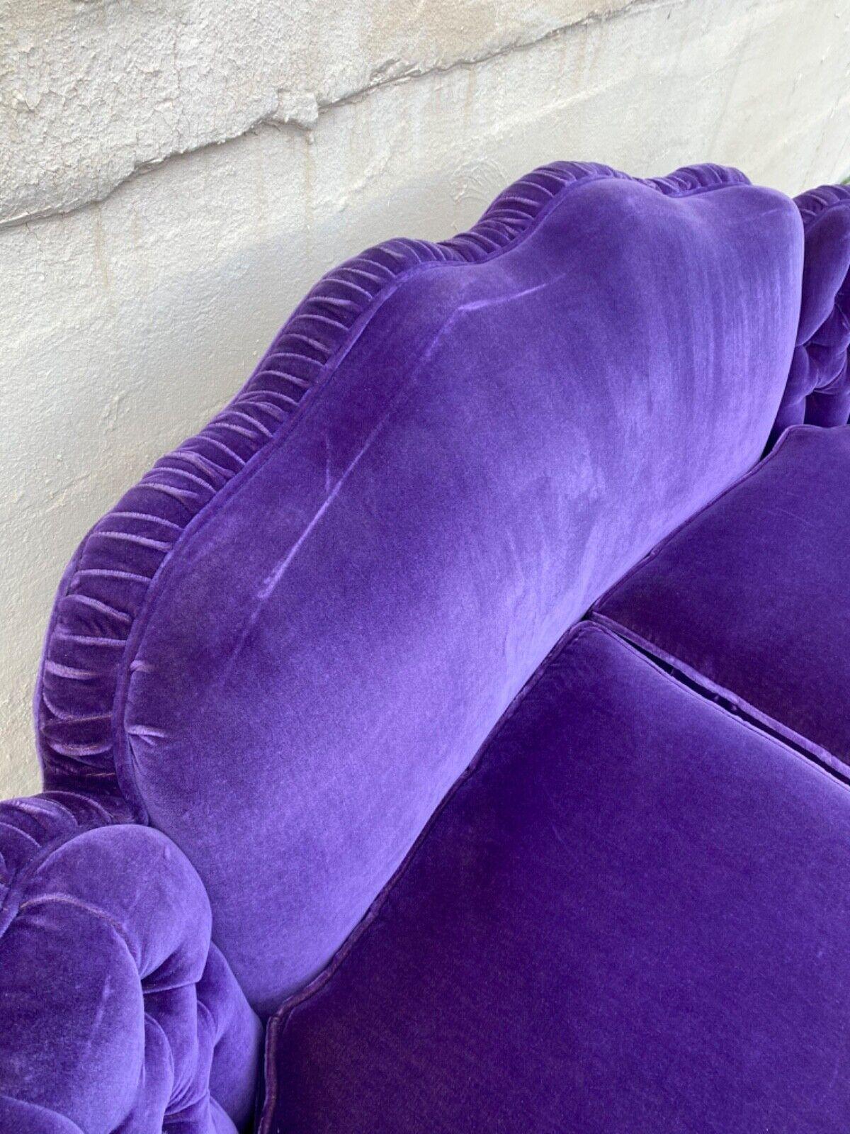 Mid-20th Century Vintage Hollywood Regency Custom Purple Mohair Serpentine Tassel Skirted Sofa