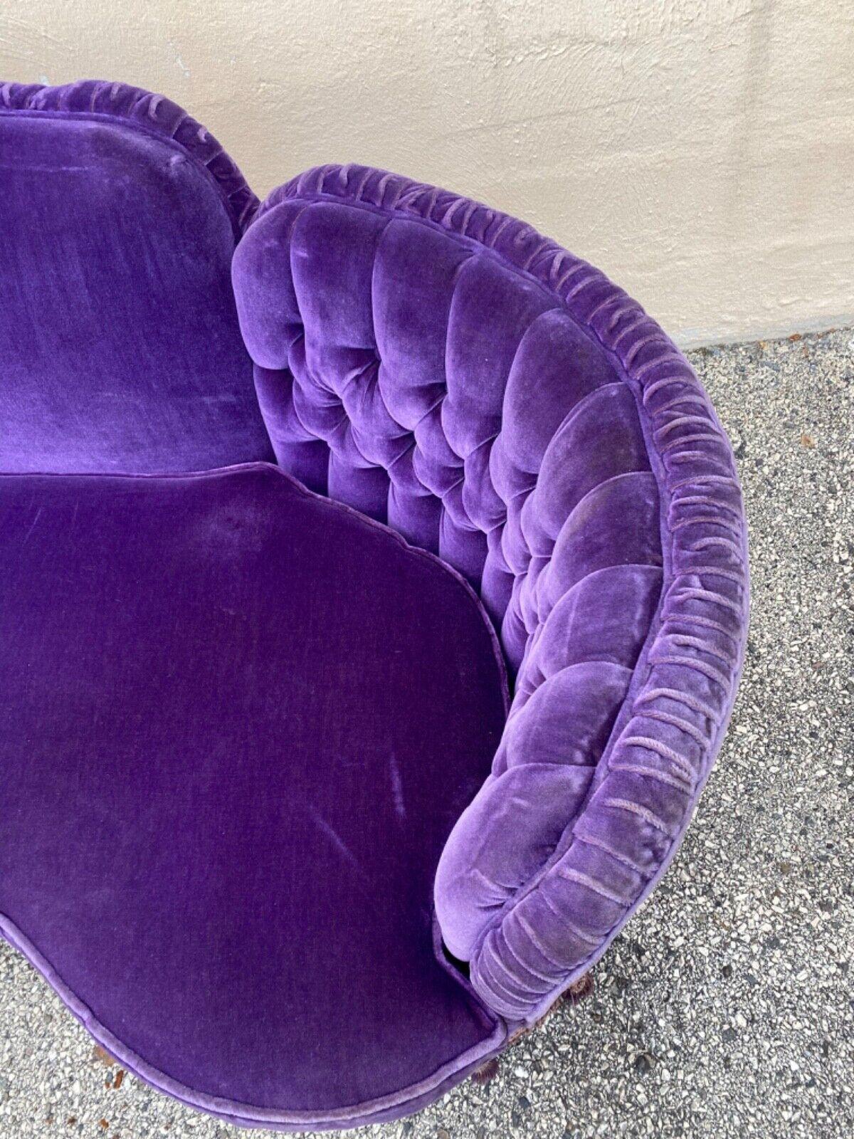Vintage Hollywood Regency Custom Purple Mohair Serpentine Tassel Skirted Sofa 2