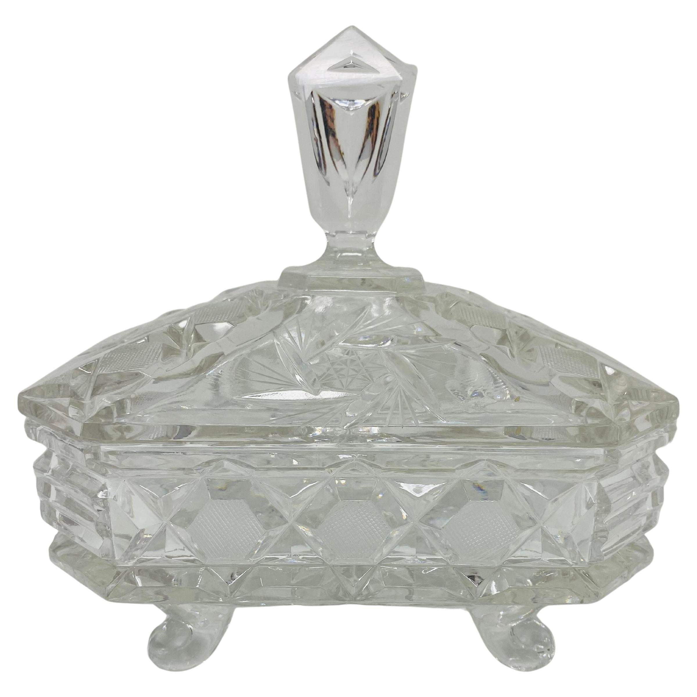Vintage Hollywood Regency Cut Crystal Covered Box on Feet