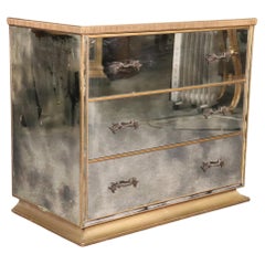 Vintage Hollywood Regency Distressed Mirrored Draper Era Commode Dresser