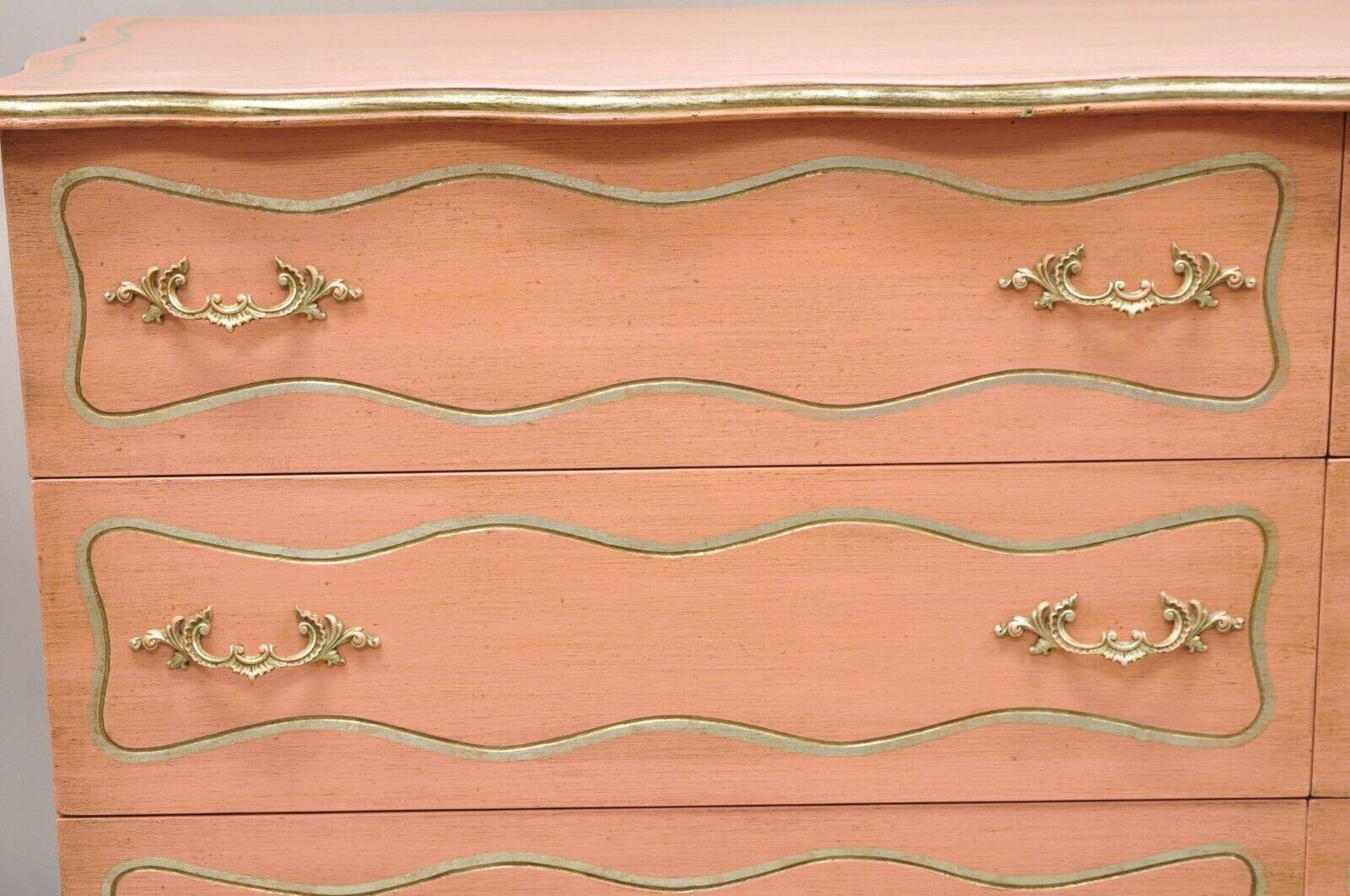 Vintage Hollywood Regency Dorothy Draper Style Bubblegum Pink 6 Drawer Dresser For Sale 5