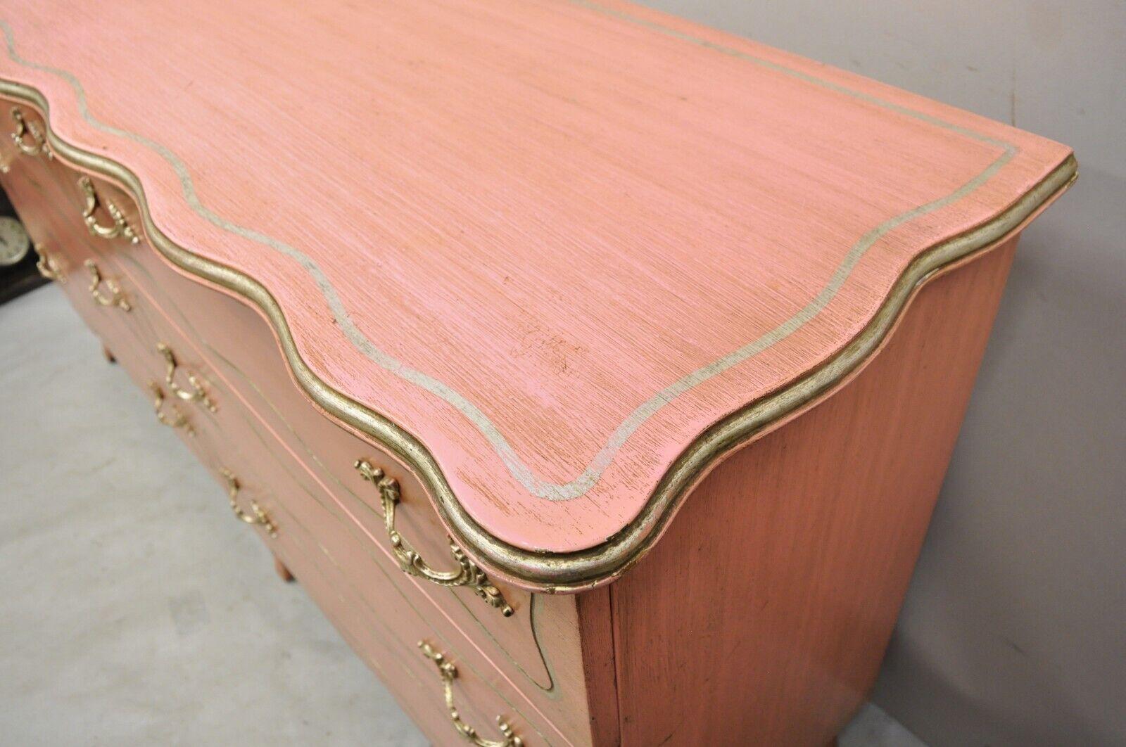 Vintage Hollywood Regency Dorothy Draper Style Bubblegum Pink 6 Drawer Dresser For Sale 6