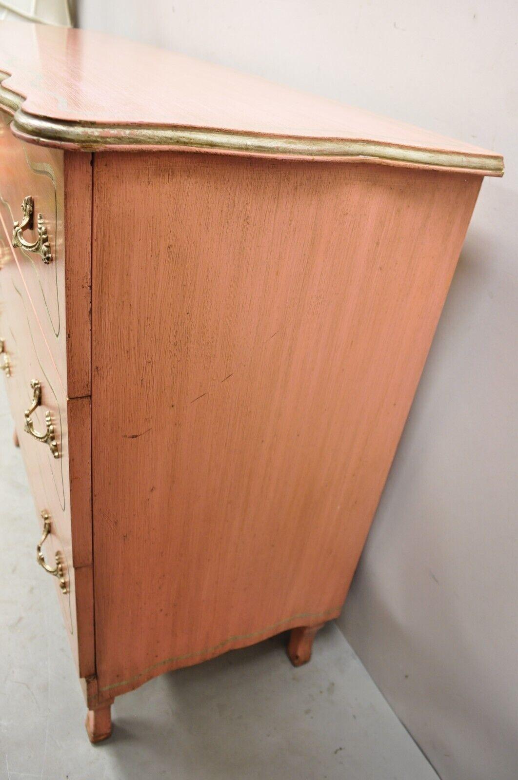 Vintage Hollywood Regency Dorothy Draper Style Bubblegum Pink 6 Drawer Dresser For Sale 2