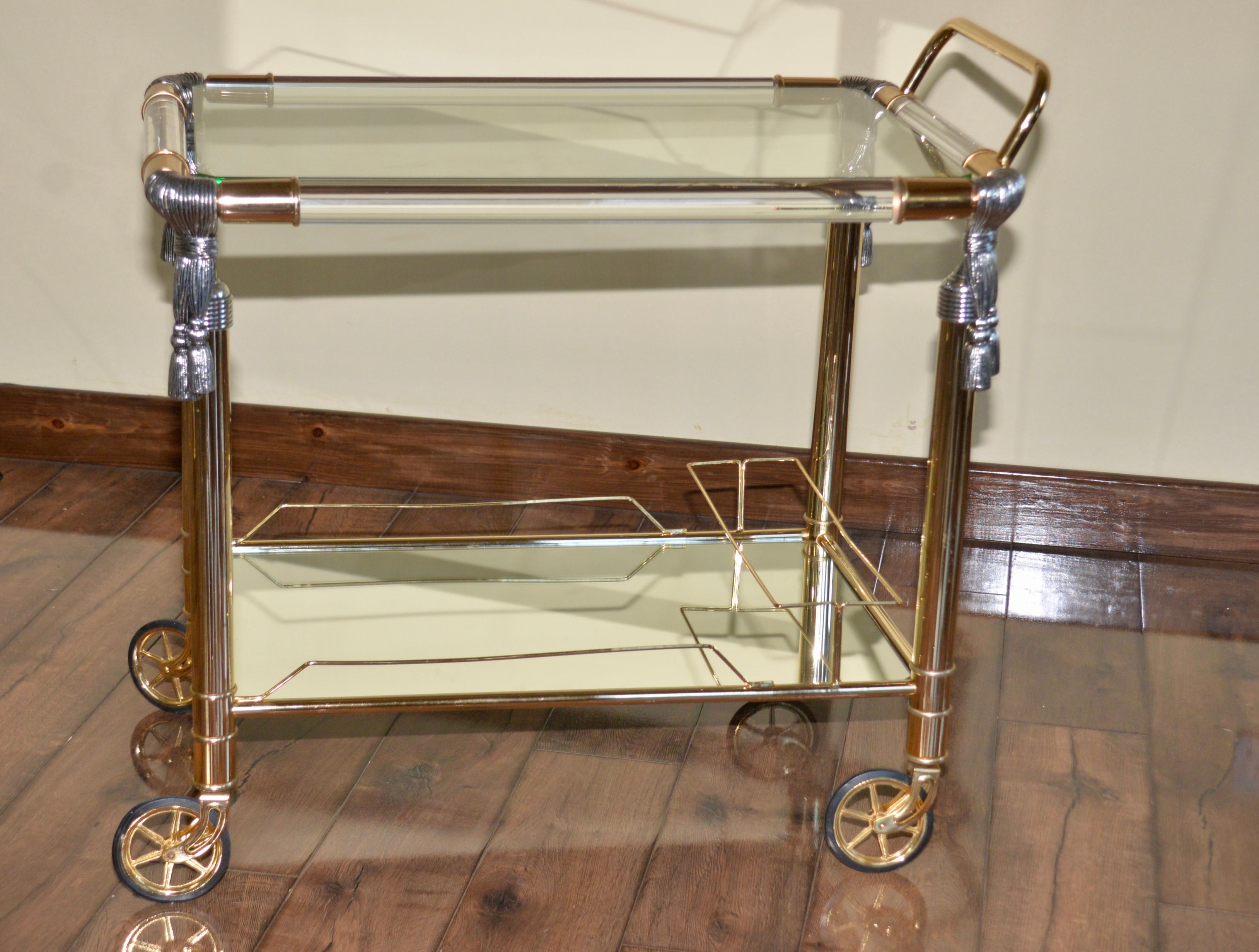 Beveled Vintage Hollywood Regency Drinks Trolley