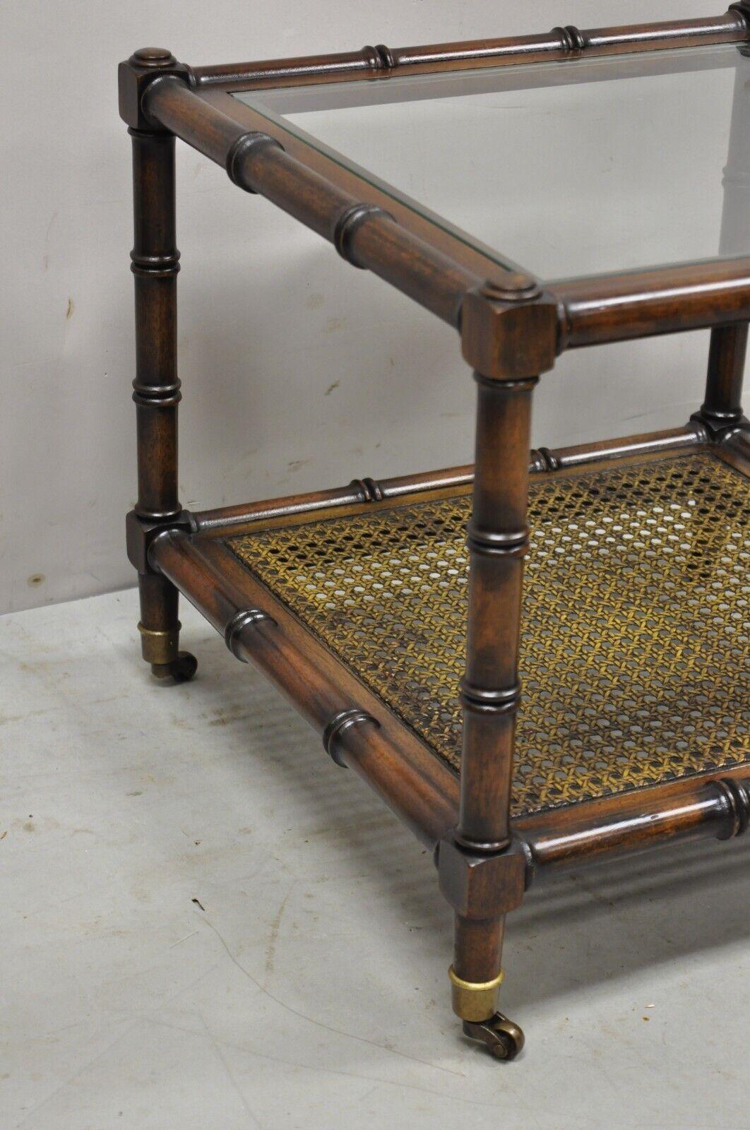 Glass Vintage Hollywood Regency Faux Bamboo 2 Tier Low Side End Table