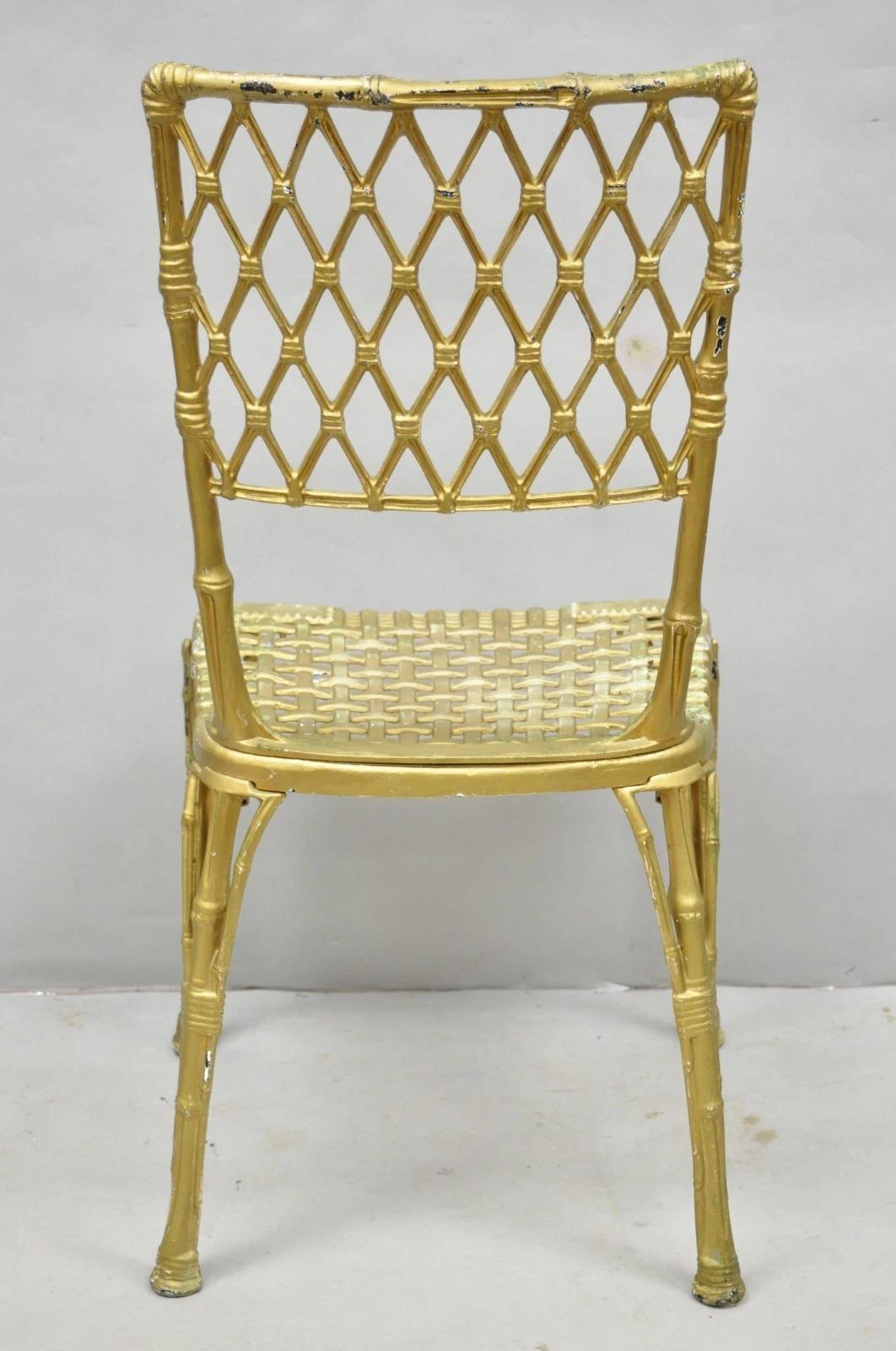 Vintage Hollywood Regency Faux Bamboo Basketweave Lattice Aluminum Side Chair For Sale 5