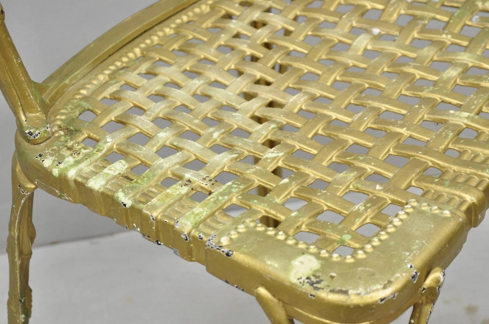 Vintage Hollywood Regency Faux Bamboo Basketweave Lattice Aluminum Side Chair For Sale 7