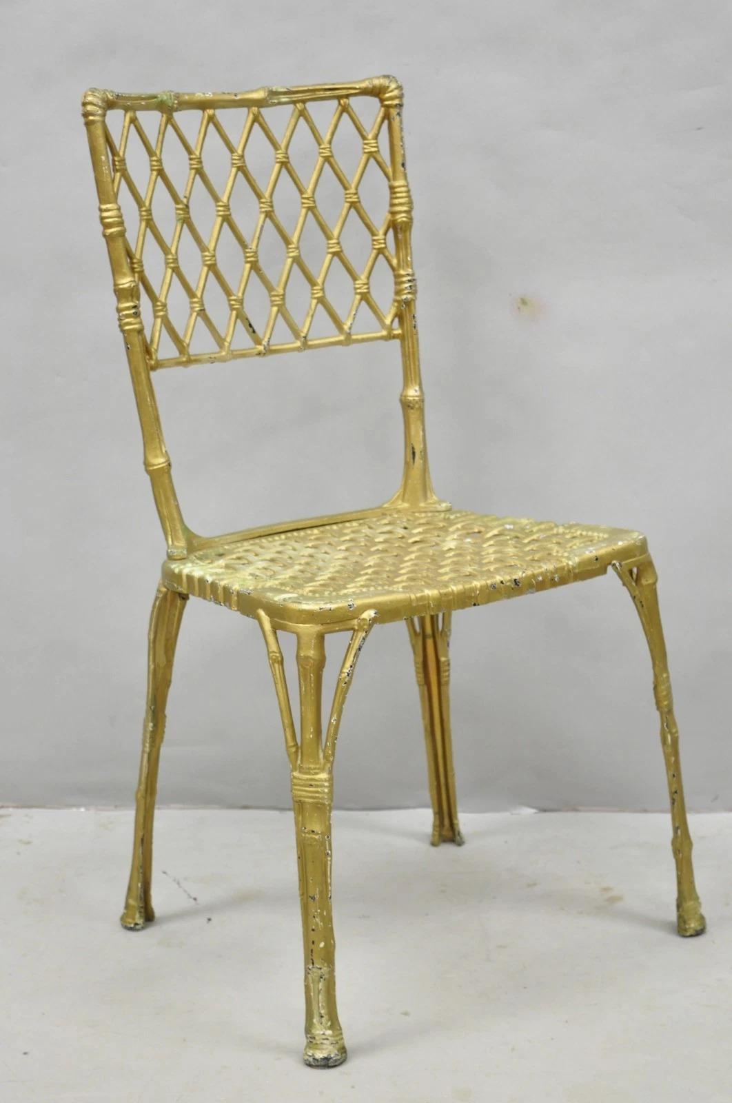 Vintage Hollywood Regency Faux Bamboo Basketweave Lattice Aluminum Side Chair For Sale 8