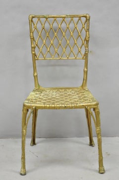Vintage Hollywood Regency Faux Bamboo Basketweave Lattice Aluminum Side Chair