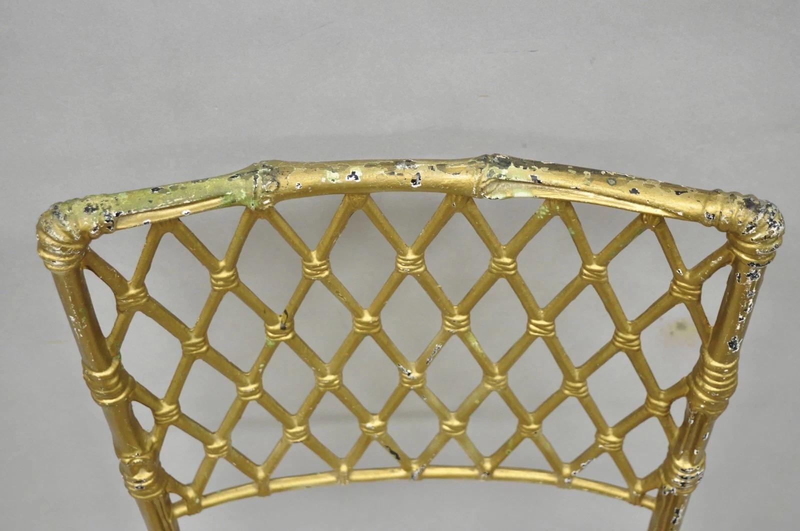 Vintage Hollywood Regency Faux Bamboo Basketweave Lattice Aluminum Side Chair For Sale 2