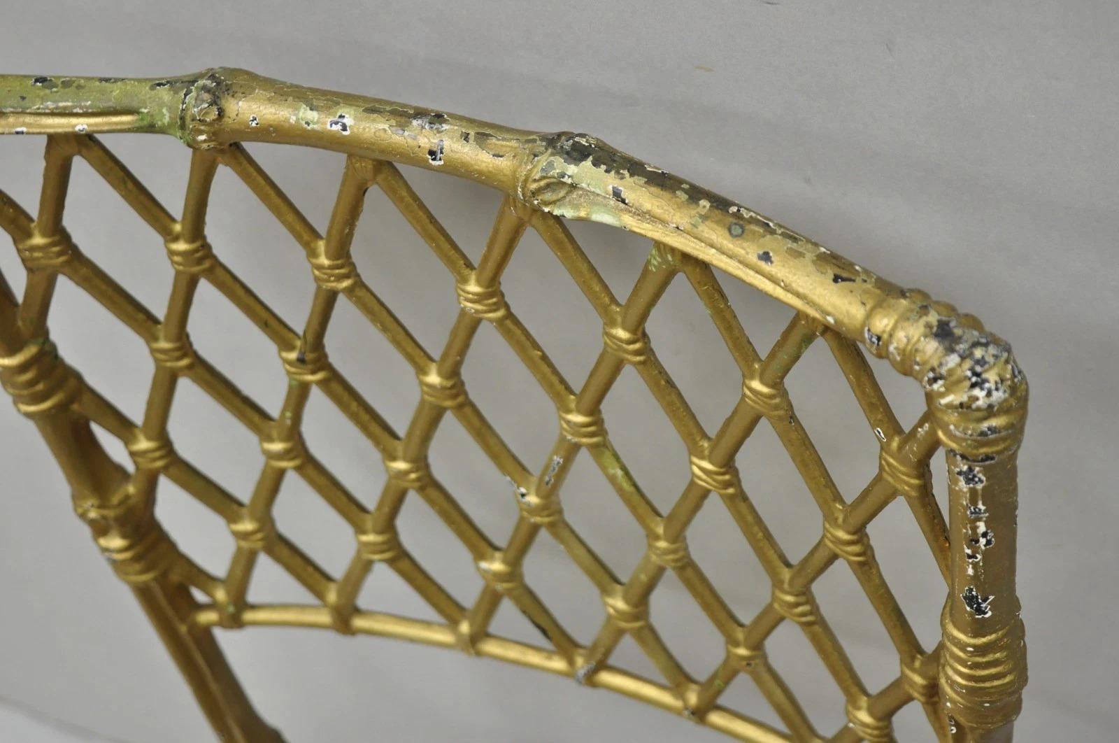 Vintage Hollywood Regency Faux Bamboo Basketweave Lattice Aluminum Side Chair For Sale 3