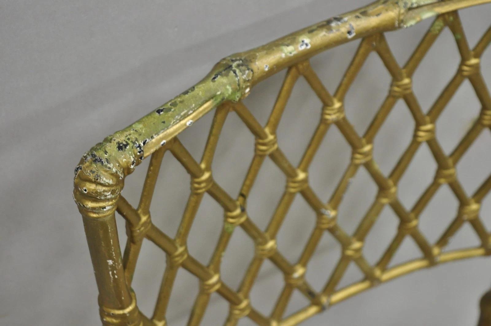 Vintage Hollywood Regency Faux Bamboo Basketweave Lattice Aluminum Side Chair For Sale 4