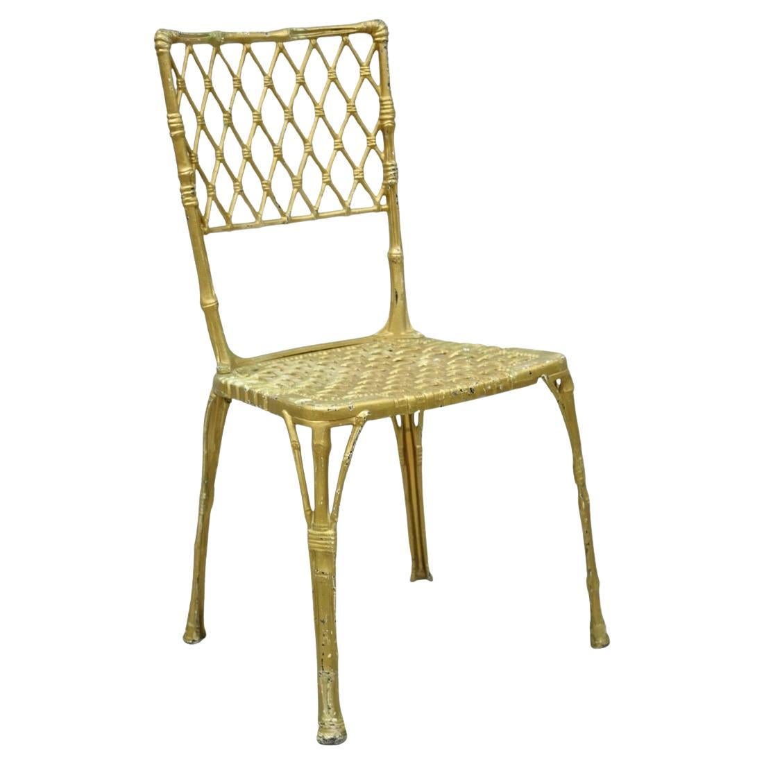 Vintage Hollywood Regency Faux Bamboo Basketweave Lattice Aluminum Side Chair For Sale