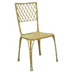 Vintage Hollywood Regency Faux Bamboo Basketweave Lattice Aluminum Side Chair